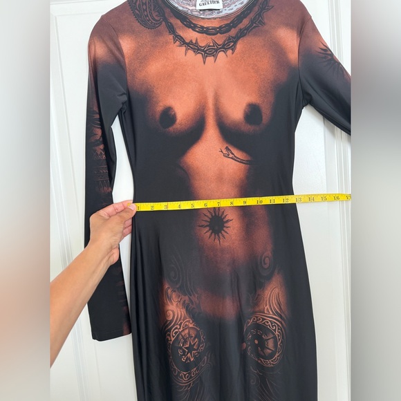Jean Paul Gautier The Long Ebony Body Tattoo Dress Dark Nude Size S - Picture 7 of 16